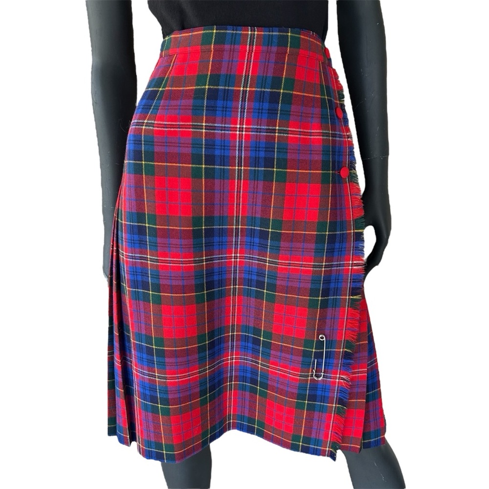 Vintage 100% Wool Plaid Skirt M Pleating Punk Schoolgirl Cosplay Preppy Academia